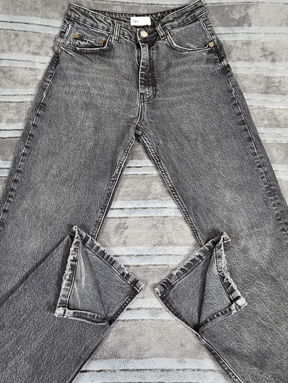 Zara Z1975 High Waist Wide Leg Long Length Jeans Gray Denim 28 Waist